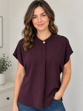 RW&CO. Short-Sleeve Mock Neck Top in Plum